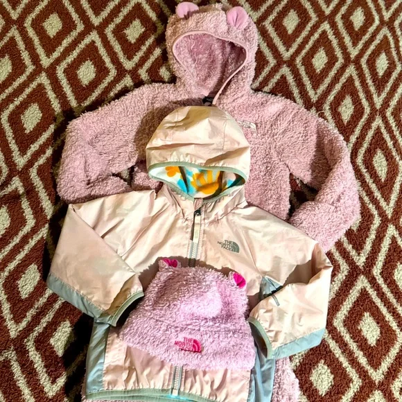 The North Face Toddler Girl Set - Pink Jacket, Onesie & Hat, Sizes all go to 2T - Picture 1 of 16